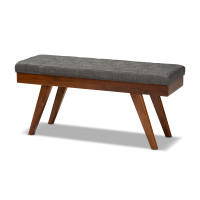 Baxton Studio Alona-Medium Oak/Medium Grey-Bench Alona Mid-Century Modern Medium Grey Fabric Upholstered Wood Dining Bench